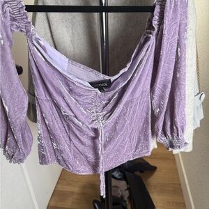 INTERMIX Penelope Velvet Off-Shoulder Top